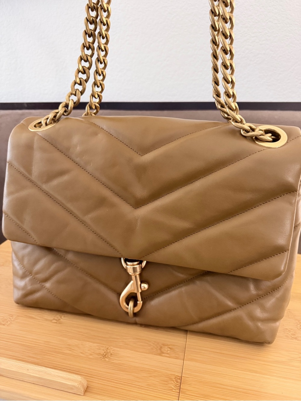 Rebecca Minkoff Edie Maxi Flap Shoulder Bag in Olive Tan Leather